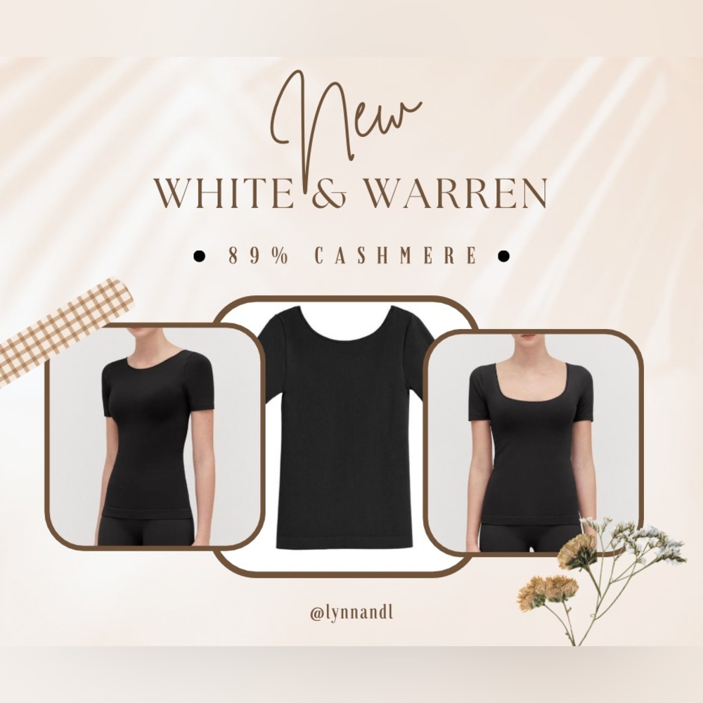 White & Warren Black 89% Cashmere Short Sleeve Shirt Size L
